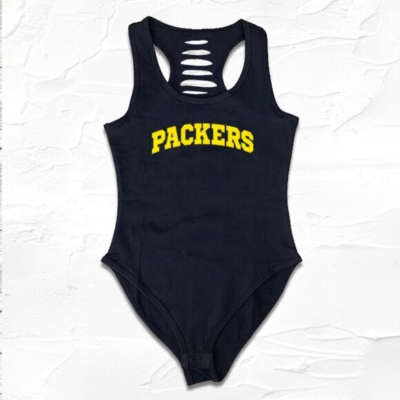 Yellow/Black Packer Fan cut-out Bodysuit, GO PACK GO Cheesehead Nation, Gameday - Picture 1 of 3